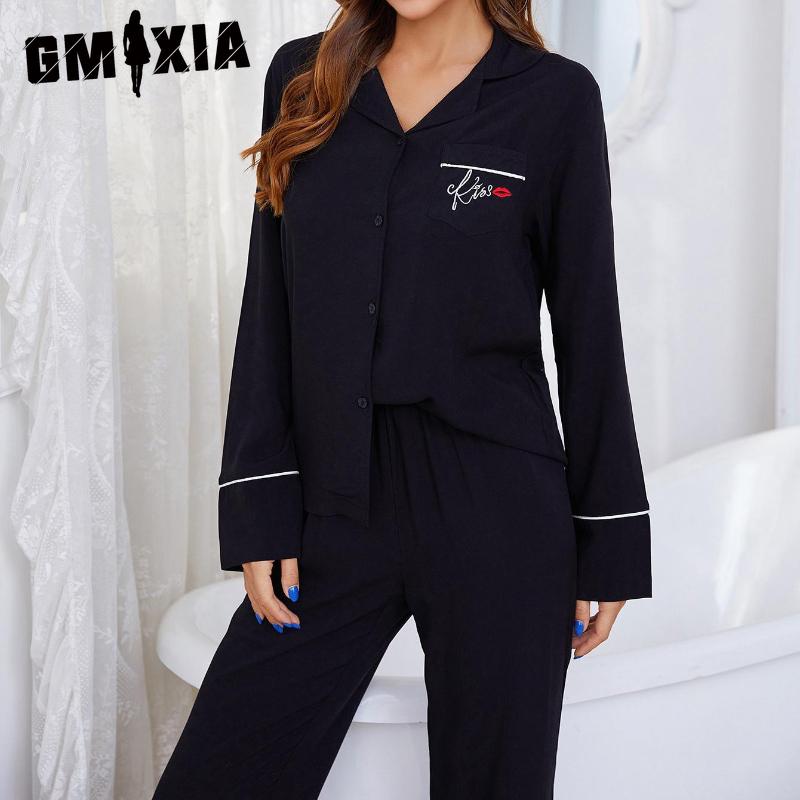 GMXIA Pajamas Women's Homewear Spring and Autumn Cardigan Long-sleeved Set Can Be Worn Outside