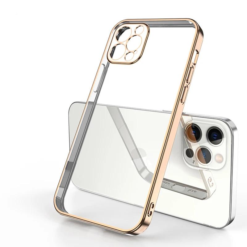Luxury Square Silicone Clear Phone Case For iPhone 15 14 11 12 13 Pro Mini Xs Max X Xr Se 2020 7 8 Plus Soft Plating Farme Cover