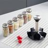 1/7pcs Spice Jar Glass Organizer Rotating Glass Seasoning Sugar Pepper Bottle Frame Salt Shakers Holder Kitchen Storage Rack