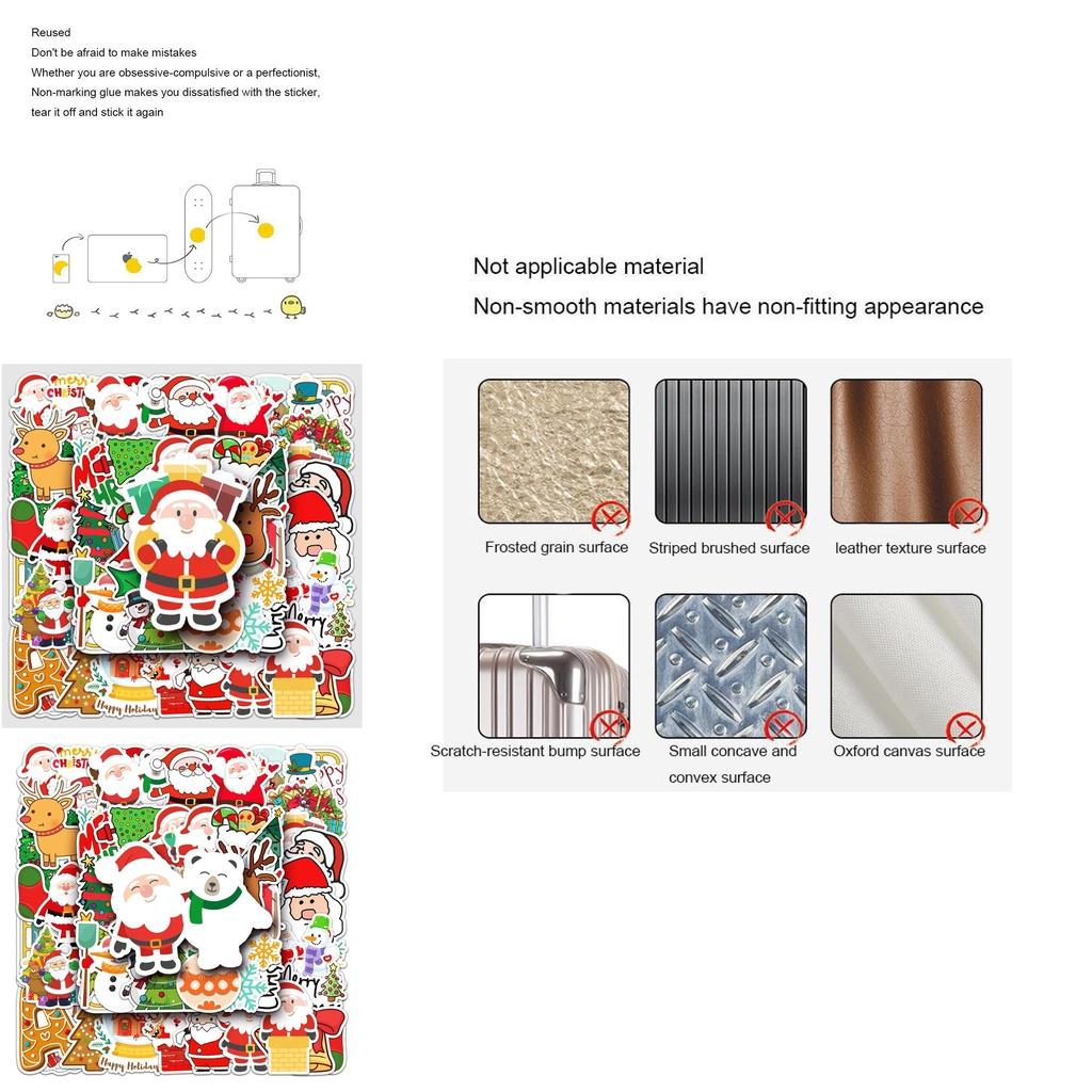 50pcs Santa Claus Xmas Tree Snowman Pvc Waterproof Reusable Stickers For Bag Decoration