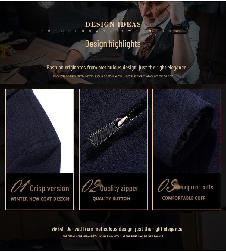 Men's Woolen Lapel Jacket with Detachable Liner - Warm and Thick for Autumn/Winter
