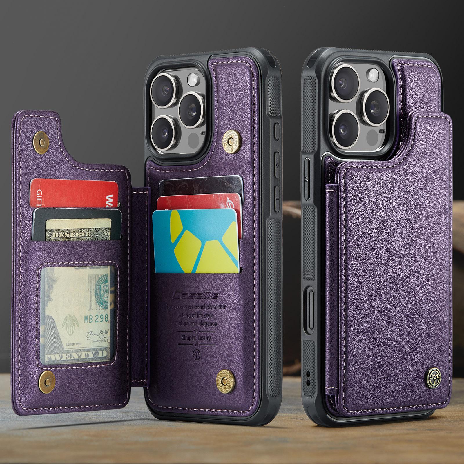 

CaseMe-C22 Wallet Case For iPhone 16 Pro Max Luxury PU Leather Card Hold Phone Back Cover 16.5*8.2*2.3cm фіолетовий