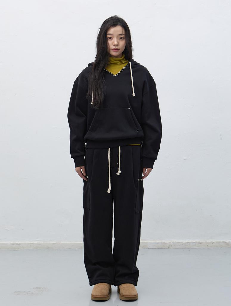 Generalidea Unisex Stitch Sweat Hoodie Set [Black] / Sbe4U51013Set