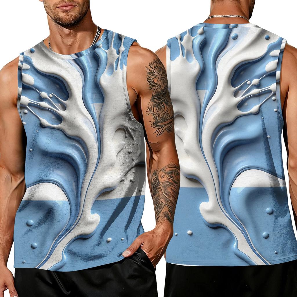 Ärmelloses Tanktop für Herren mit abstraktem Tintenmuster, athletische Passform, atmungsaktive Sport-Freizeitweste für Aktivitäten im Freien und in Innenräumen