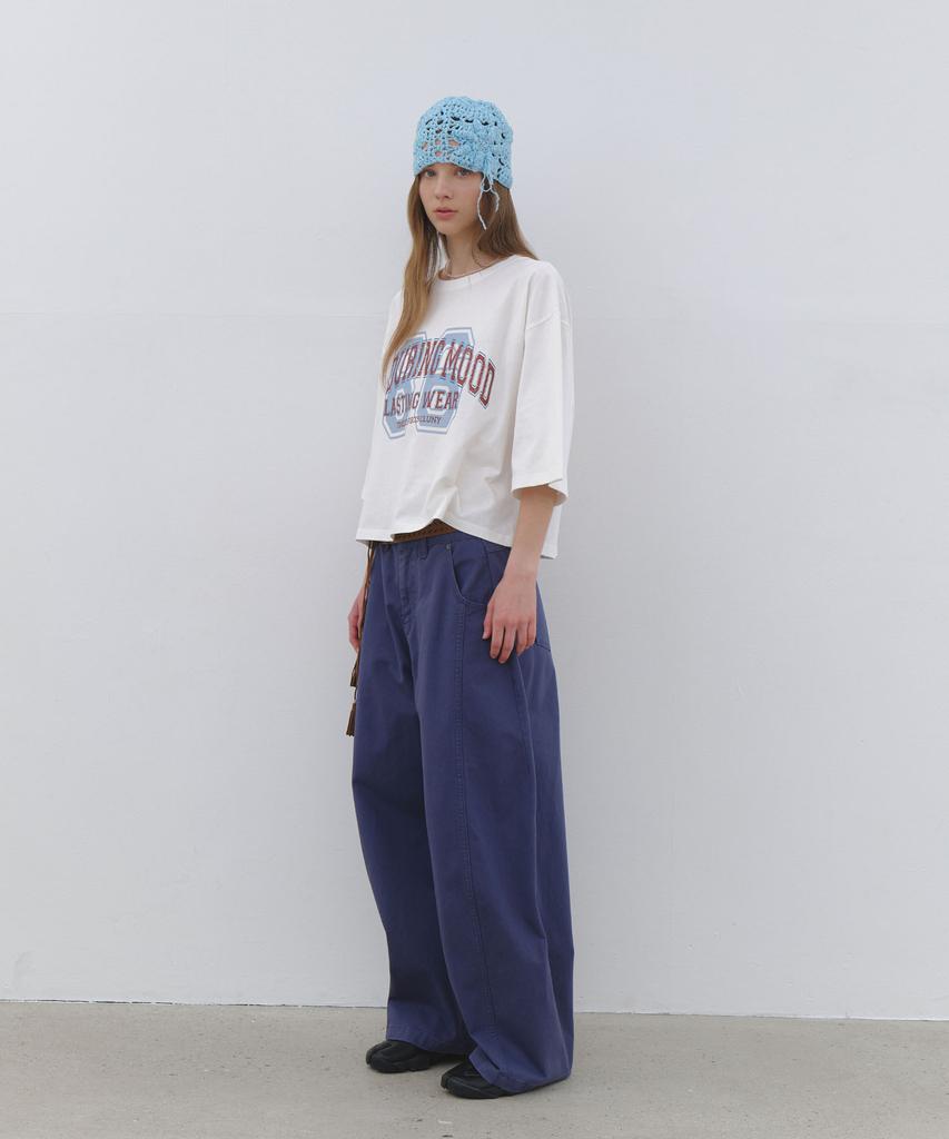 CLUNY Volume Curved Wide Cotton Pants - Blue