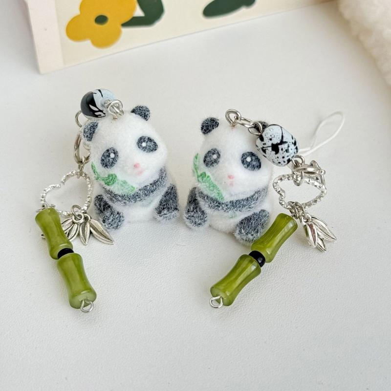 Cute Panda Shaped Bamboo Keychain Phone Lanyard Lightweight Portable Accessory Bag Phone Decoration For Kids Adults