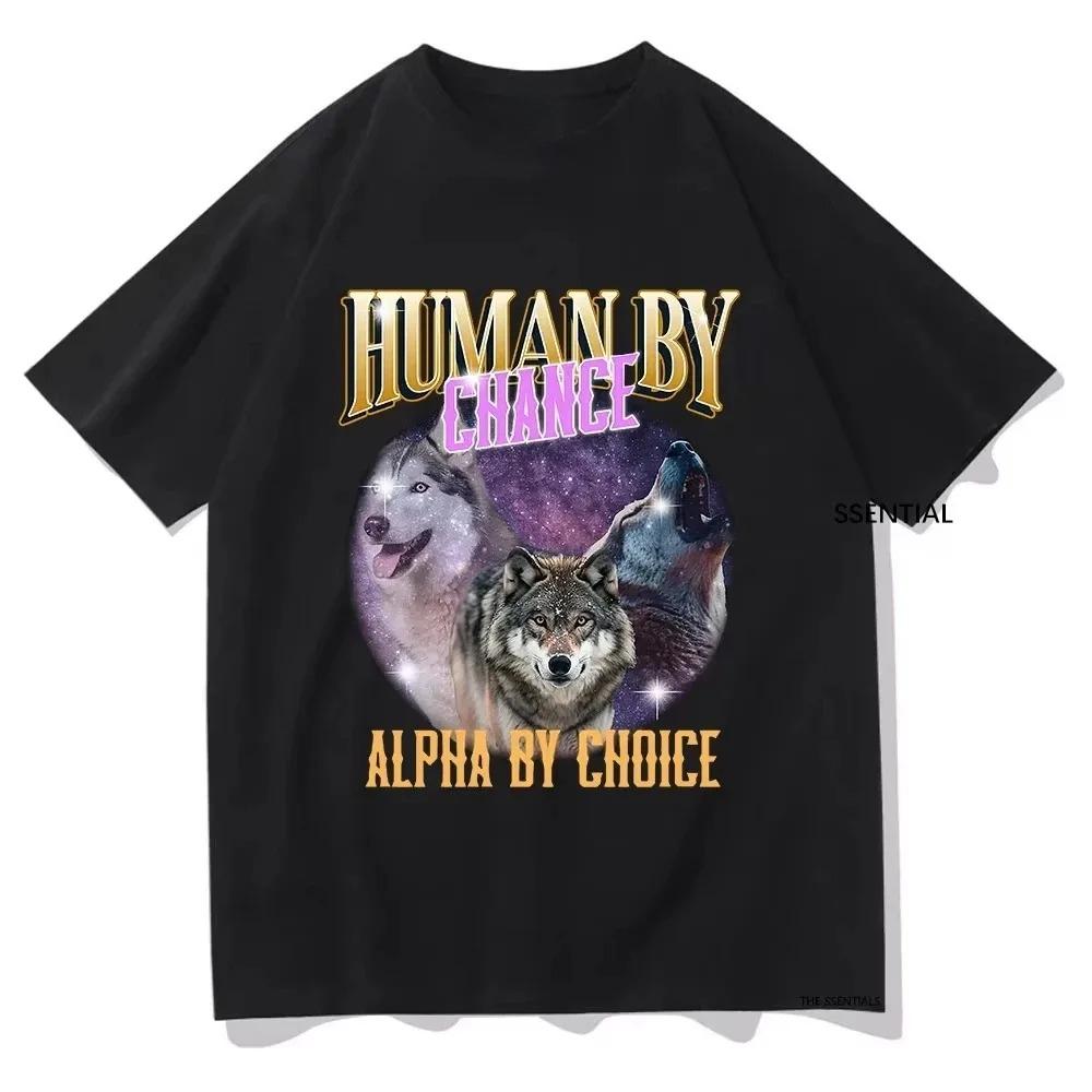 HuUnisex By Chance Alpha By Choice Alpha Wolf Graphic Printed Tshirt Funny Women Clothing Harajuku Women Summer Tshirt S