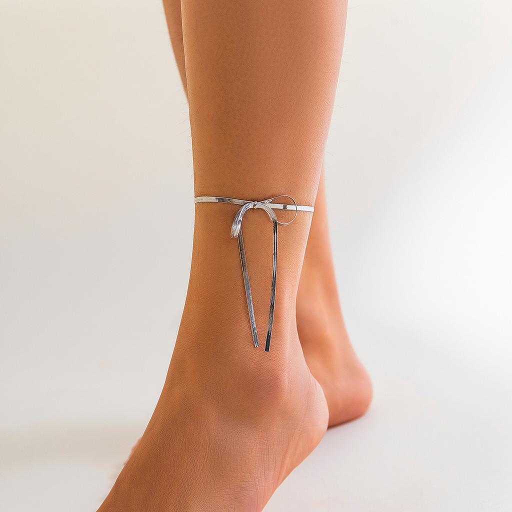 Wind Bow Metal Anklet Female, Simple Knotted Strap Snake Bone Chain Anklet Foot