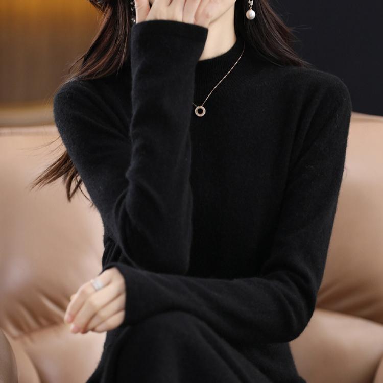 Slim Inner Long Sleeved Knitted Dress Women's Thin Solid Color Dress Soft and Sticky Autumn and Winter Pullover