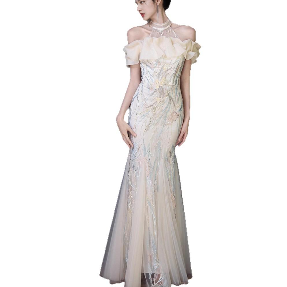 Banquet Evening Dress Women's 1011 New Neck Morning Robe Annual Meeting Host Champagne Fishtail Engagement Evening Dress Dress