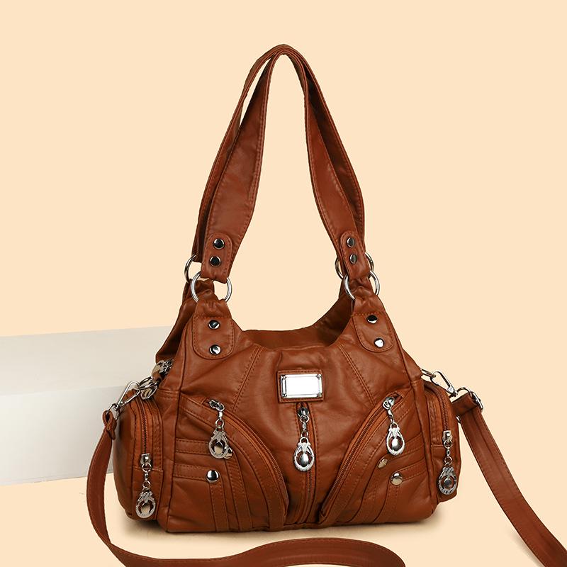 Borsa a tracolla e tote in morbida pelle lavata da donna - Multifunzionale, Casual, alla moda, in PU