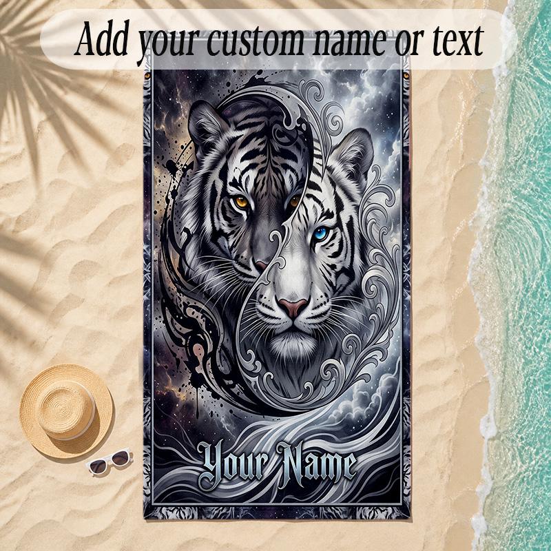 Leopard Theme Soft Beach Towel Personalized Custom Name Text Towel Portable for Beach Pool Travel