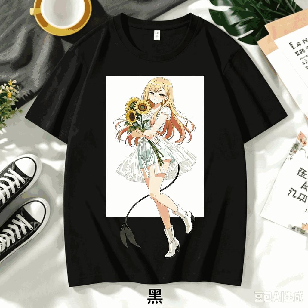Anime Fashion Crew Neck T-shirt Printed with Marin Kitagawa from My Dress-Up Darling Women And Men Comfortable T-shirt