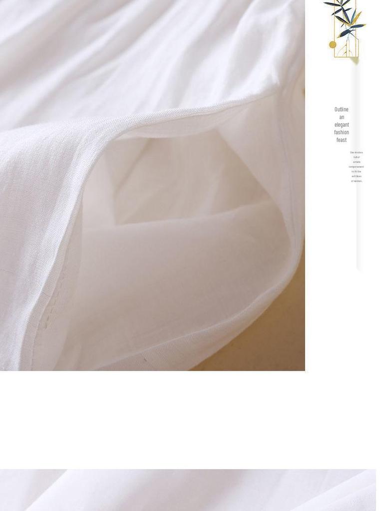 2024 Spring/Summer Women's Ethnic Embroidered Nine-Sleeve Cotton Midi Dress with Round Neck