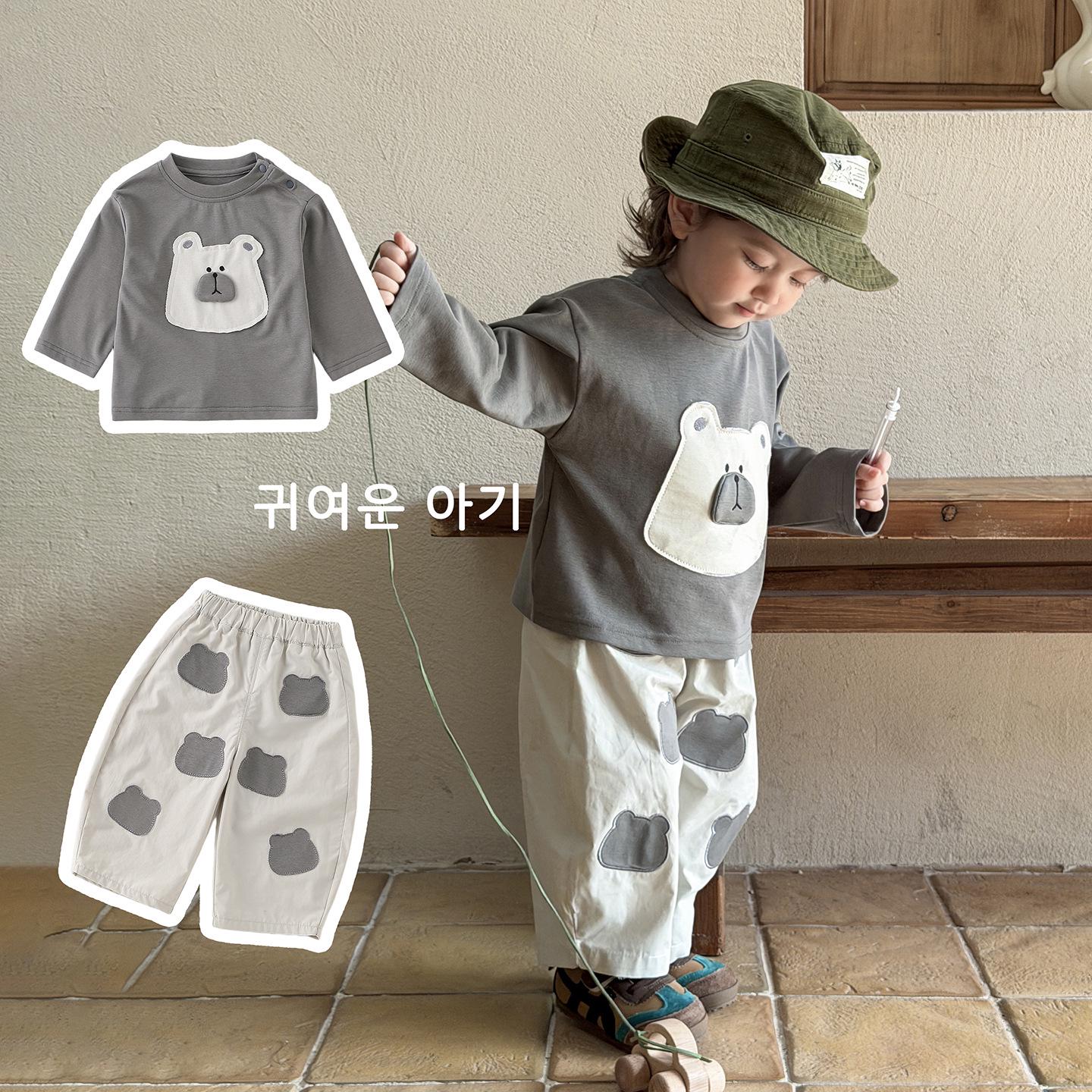 

Spring Korean Style Baby Boy Cartoon T-Shirt & Casual Pants Two-Piece Set 90 cm сірий колір