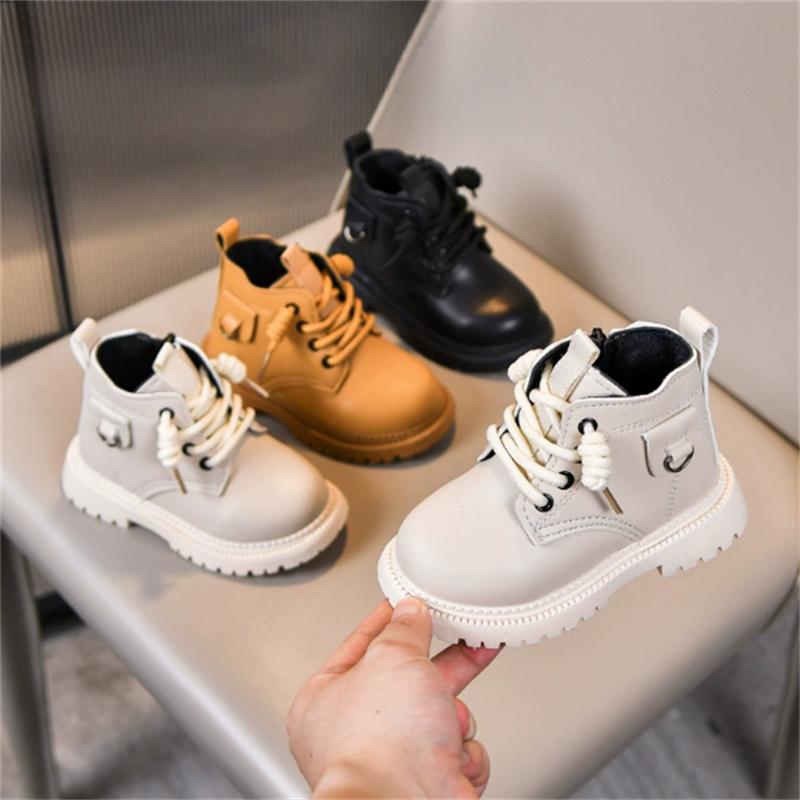 Autumn Children Boots Pu Leather Boys Shoes Rubber Sole Ankle Boots For Girls Zip Side Toddler Baby Shoes