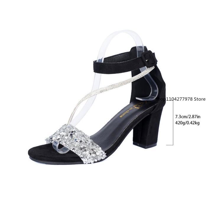 Fashion New Summer Women High Heels Wedding Party Sandals Open Toe Ankle Strap Chunky Heels Rhinestone Platform Sandals Diamond Shoes