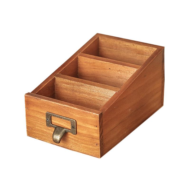 Wooden Desktop Organizer: Remote Holder & Stationery Box for Office or Makeup Brushes
