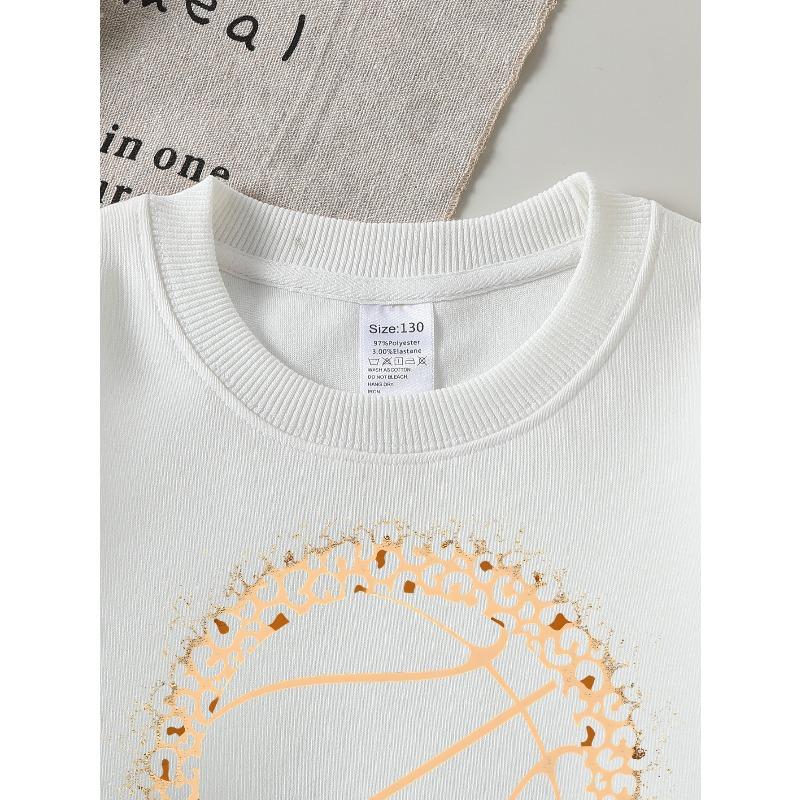 Leopard Print Basketball Heart Design | 2026 New Girls' Long-Sleeve Casual Crewneck Sweatshirt, Suitable For Outdoor Sports