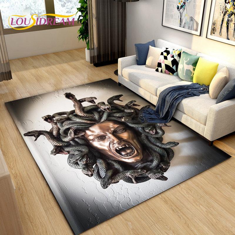 3D Medusa Snake Gorgon Area Rug Large,Carpet Rug for Living Room Bedroom Sofa Doormat Decoration,kids Play Non-slip Floor Mat