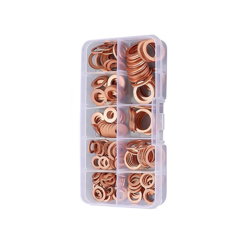 200pcs Purple Copper Gasket M5 M6 M8 M10 M12 M14 O-ring Purple Copper Gasket Set Oil Plugging Sealing Fittings