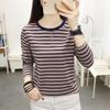 Fashion Women Stripe Top Stylish Long Sleeve Tops Round Collar Pullover Tops T-shirt Lady