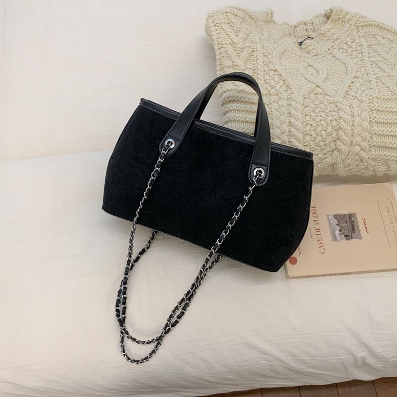 

2025 новая осенняя женская сумка-корзина для овощей в стиле «маленький ароматный ветер», сумка-цепочка, ретро, для通勤, на плечо, ручная, женская сумка чёрный