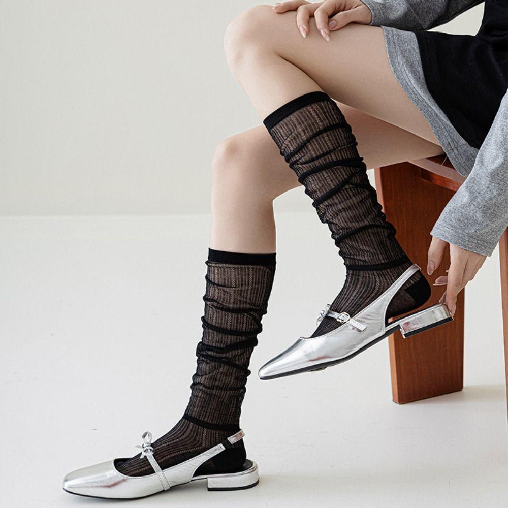 Ultra-thin Calf Long Socks Solid Color High Tube Stocking Korean Ins Mid-tube Stocking  Lady Girls