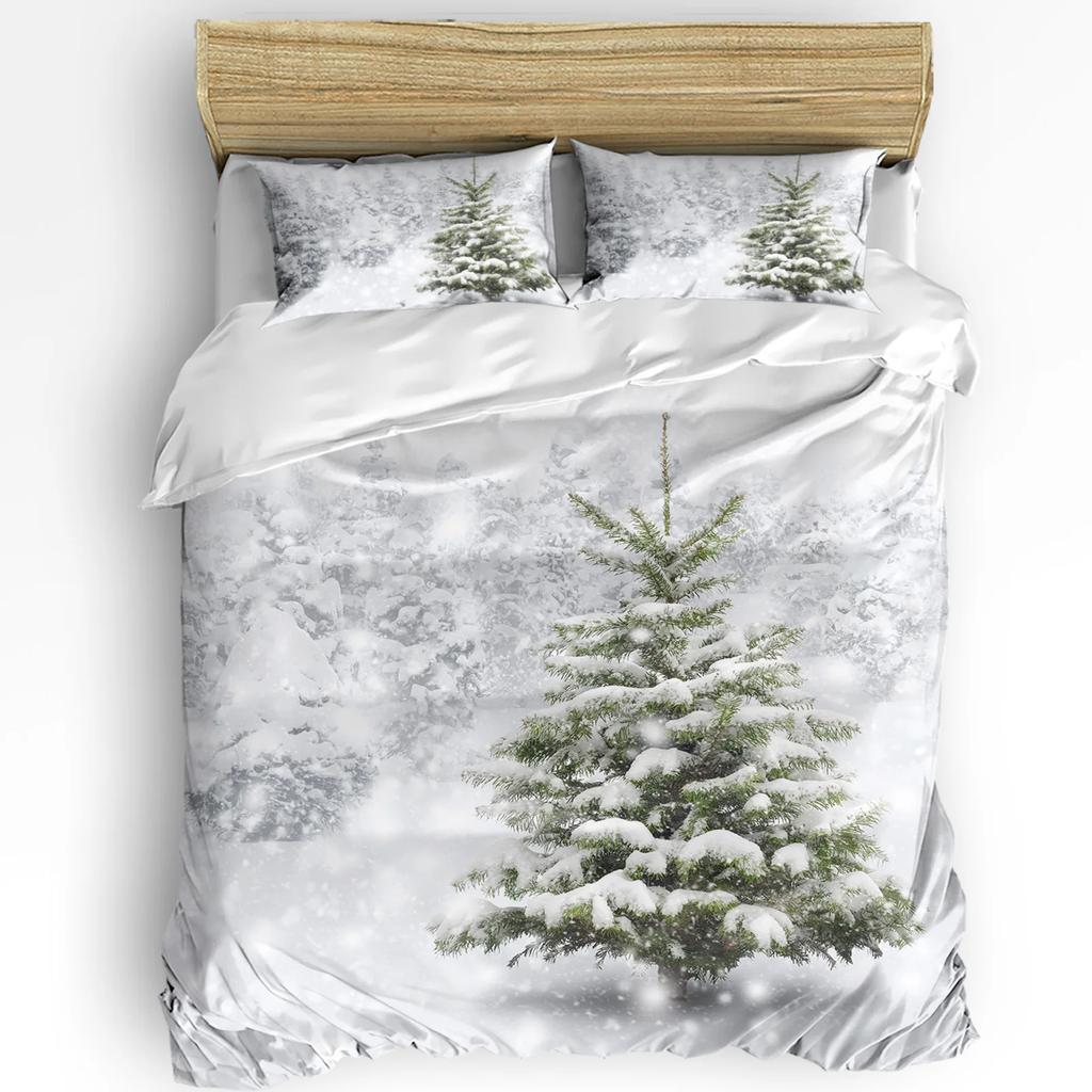 Christmas Snow Bedding Set Snowflakes Gnome Duvet Cover Set 3Pcs Bedding Set For Single/Twin/Full Size Christmas Decoration