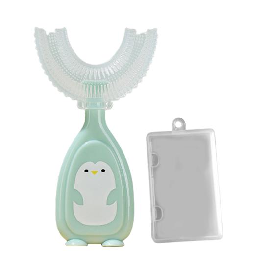 

1 комплект, детская зубная щетка с мультяшной ручкой, чистка на 360 градусов, ручная детская U-образная ручная зубная щетка для чистки зубов Small зелёный