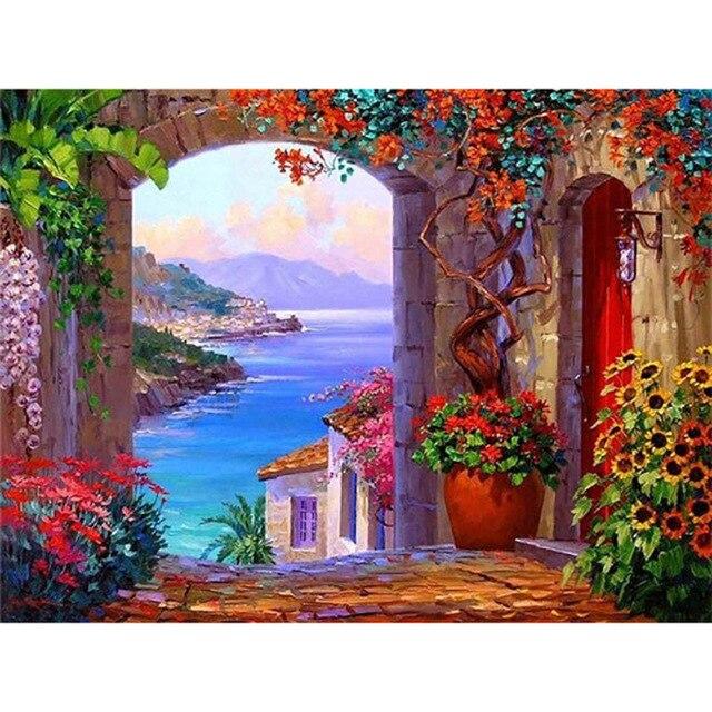 DIY 5D Diamond Painting Scenery Door Flowers Cross Stitch Full Square/Round Drill Diamond Embroidery Art Manual Home Decoration