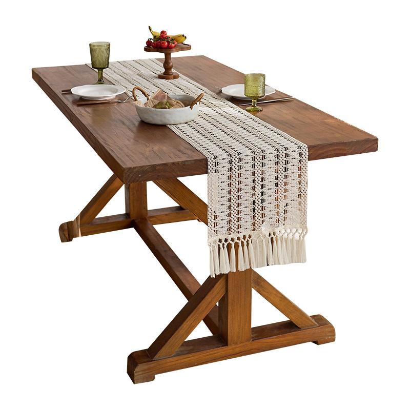 Tischläufer Baumwolle Einfarbig Hohl Handgeknüpft Quaste Gewebt Lange Tischdecke Feiertagsdekoration Nachttischhandtuch
