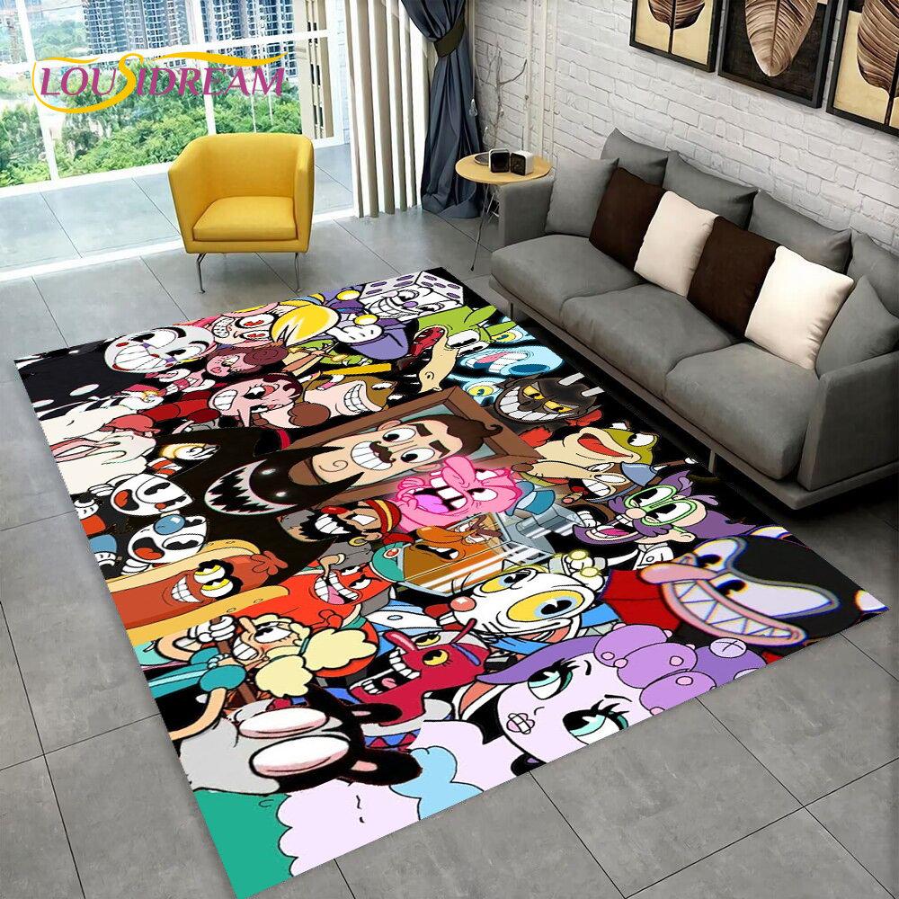 Juego, Cuphead y Mugman, alfombra para área de jugador, alfombra para sala de estar, dormitorio, decoración de felpudo para sofá, alfombra antideslizante para juegos de niños