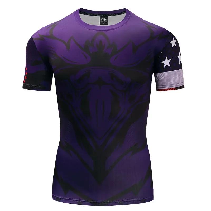Men's 3D Printed Superhero Captain America Sports Short-Sleeved T-Shirt Quick-Dry Compression Running Sports Shirt Summer
