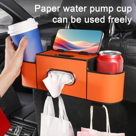 Car Backseat Organizer with Tissue Box Automotive Seat Headrest Multifunctional Universal Cup Holder Hanging Storage Box
