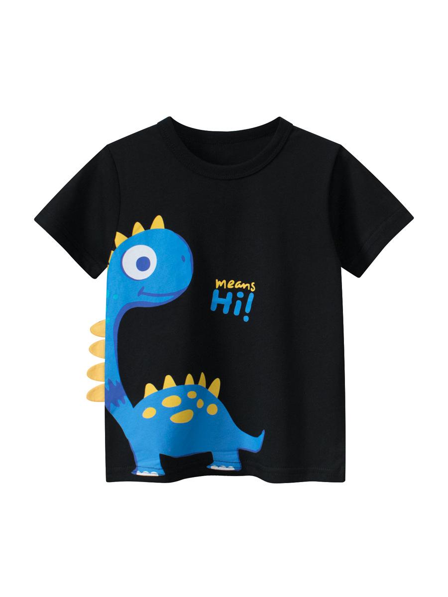 

Korean version of children s clothing trendy brand children s short-sleeved T-shirt, summer new baby boy clothes cartoon dinosaur top 90cm