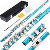 Factory Direct: Multi-color 16-hole/key C-tuned nickel-plated flute with silver-plated E key, wooden case