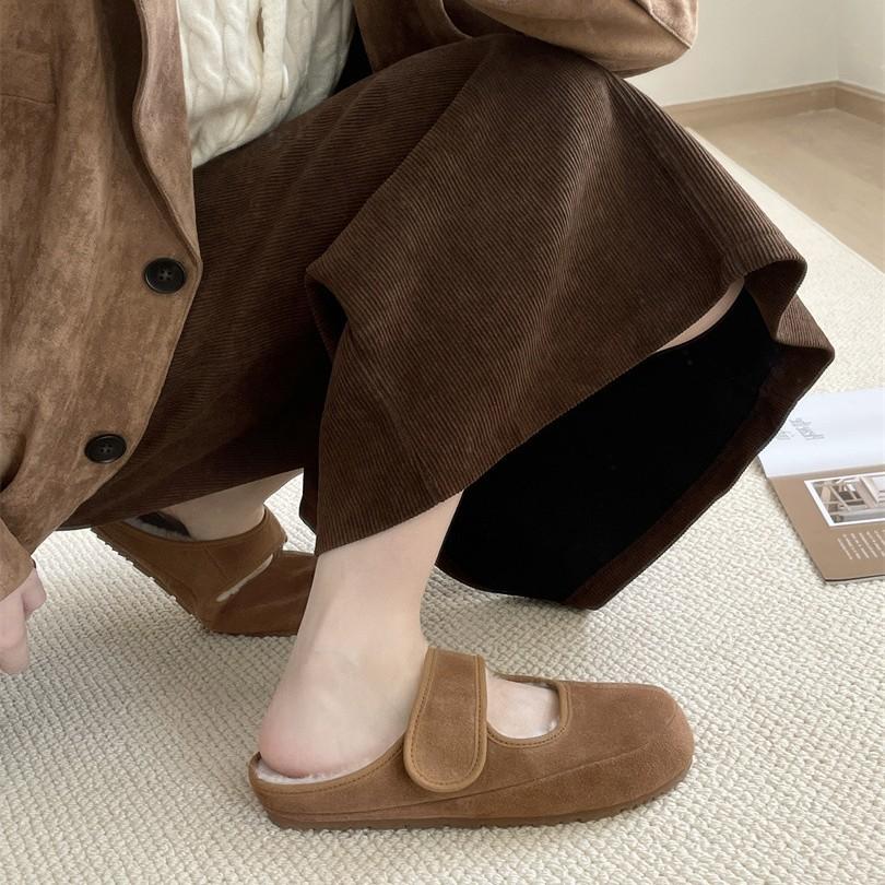 Baotou Slippers Women's Outer Wear 2025 Autumn and Winter New Soft Flat Mary Jane Shoes Ugly Cute Velcro Light Mouth Lazy Shoes