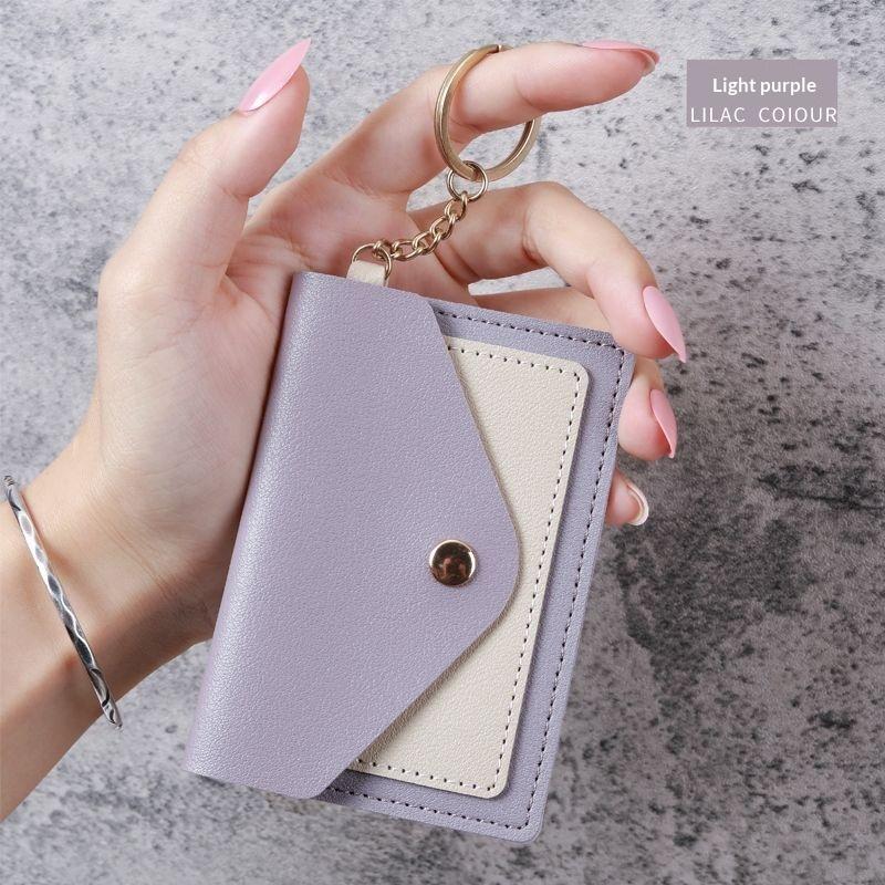 Slim Pu Leather Wallet Business Credit Card Holder Short Purse Leather Id Card Holder Candy Color Coin Case With Keyring