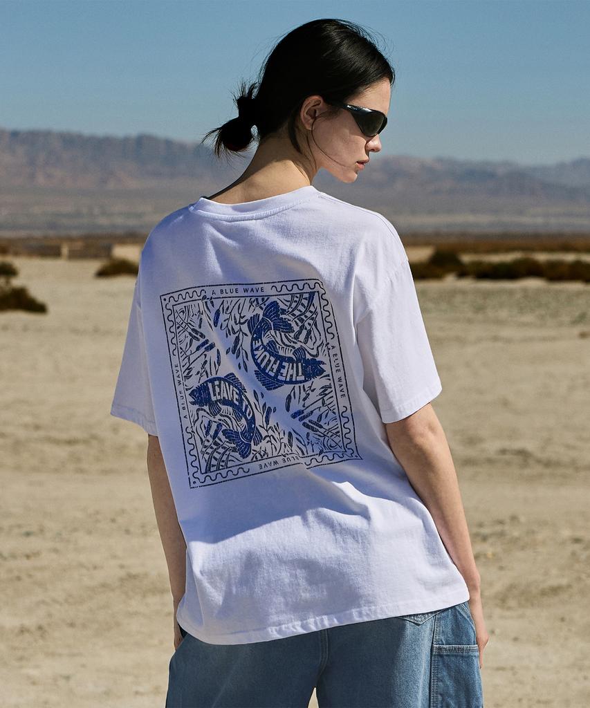 Peullukeu Blue Wave Pigment Short Sleeve T-Shirt White Fst733