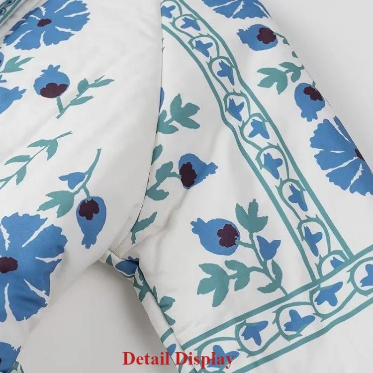 Elegant Women Cotton Jacket Floral Print Belted Coat Autumn Winter Fashion Long Sleeves Single Breasted O Neck Streetwear New Lady Outerwear