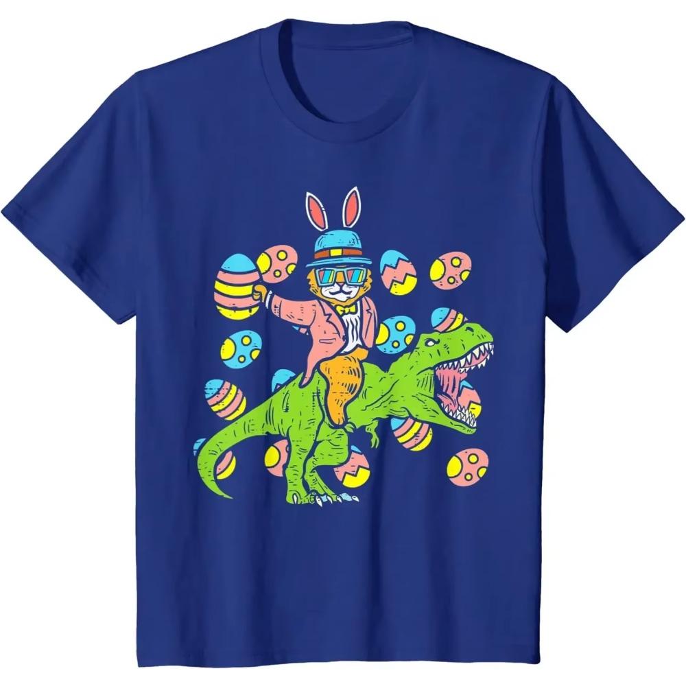 Cat Easter Bunny Riding Dino Egg Hunt Dinosaur Boys Young Kids T-Shirt Men Clothing Vintage T Shirt Four Seasons Tees