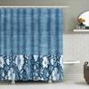 Blue Bath Mat Shower Curtain with White Floral Design for Bathroom Decor Non-Slip Rug for Bathtub Area Size: 72 x 84 Inches