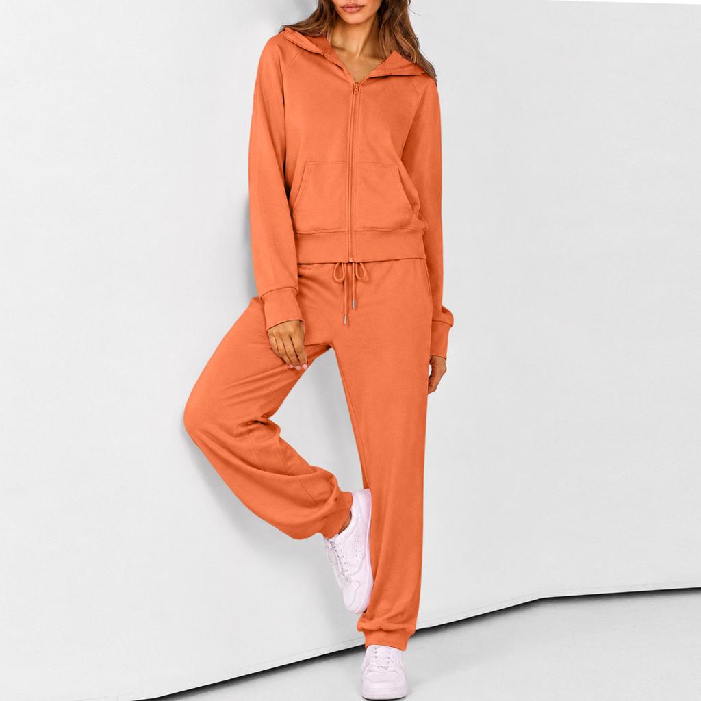 Women's Zip Up Hoodie and Jogger Set - Casual Two Piece Track Suit with Color for Activewear