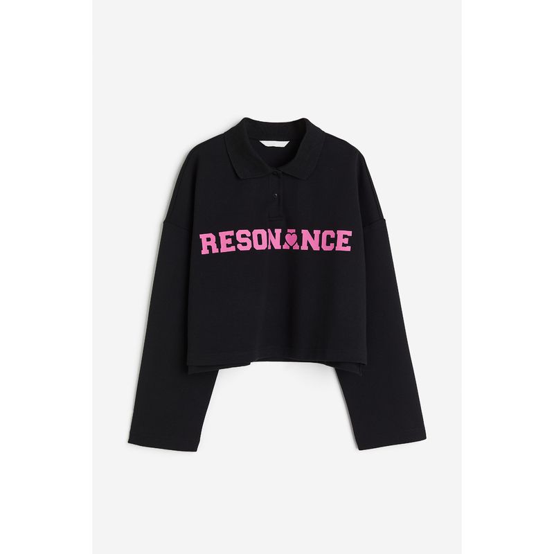 

HM Женская одежда Худи Летняя Повседневная и Удобная Прямая Принт Вышивка Длинный рукав Топ 1227071 Black/Resonance 155/80A(XS)