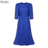 ZANZEA Women Casual Round Neck Summer 3/4 Sleeve Elegant Dress
