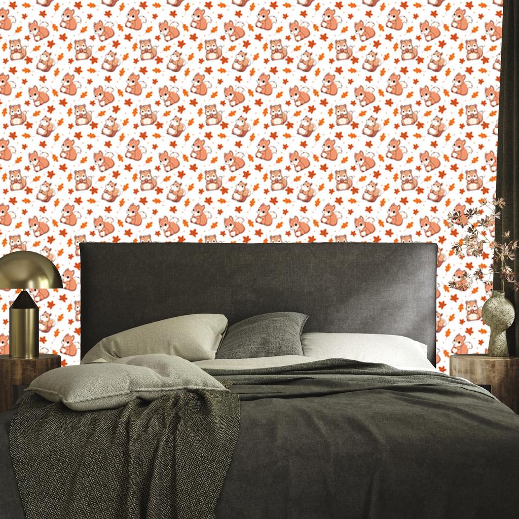 Squirrel Wallpaper White, Cream and Peach for Living Room and Bedroom 50x1000