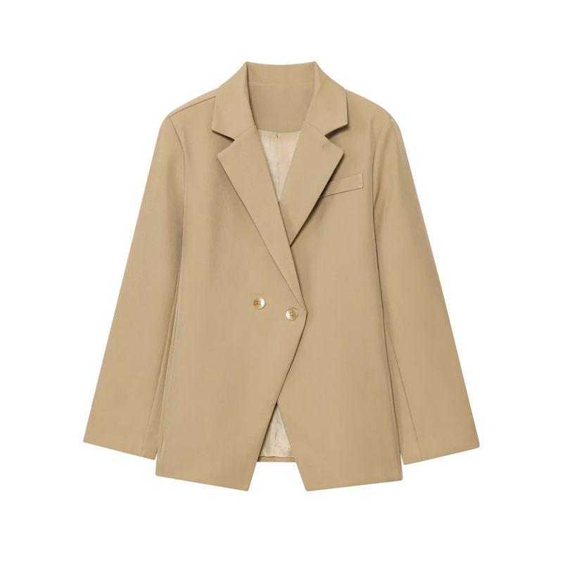 

Осень Новая Женская Одежда Французский Стиль Повседневный Стиль Лацкан Длинные Рукава Две Пуговицы Приталенный Силуэт Слим Костюм Верхняя Одежда CAMEL L