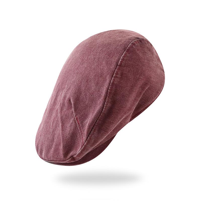 Solid-colour British-style creased beret: unisex retro, artsy, washed and distressed baseball cap