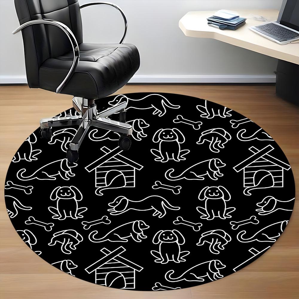 1PC Dogs Bones Office Round Area Rug, Mat Suitable For Office, Under Office Chairs Bedroom Living Room Home Decor, Room Deco